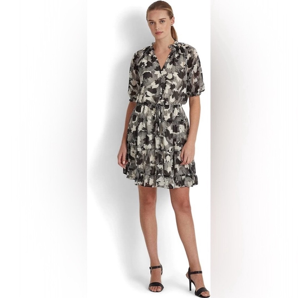 Lauren Ralph Lauren Georgette Midi Dress - Black/Cream– Size 6
